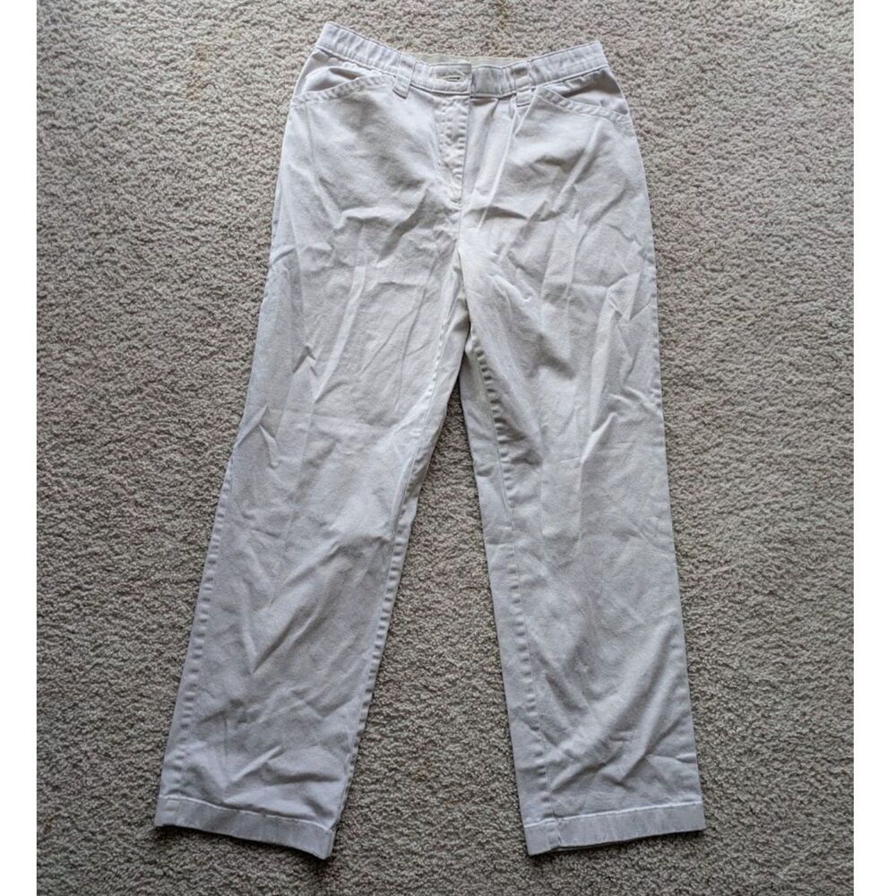 L.L. Bean Off White Khaki Classic Fit High Waist Straight Leg Pants Sz 12